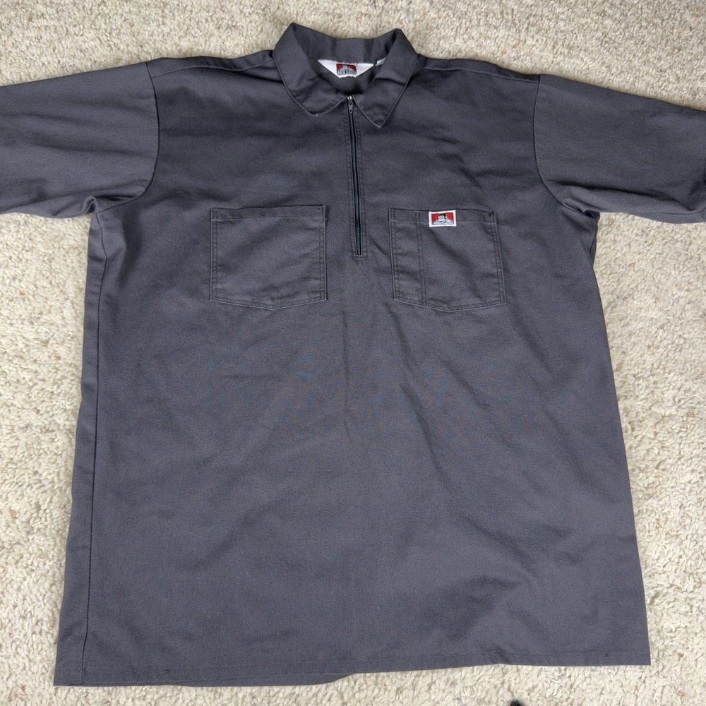 Vintage Ben Davis Shirt Mens XLarge Gray‎ 1/4 Zip Polo Mechanic Workwear USA